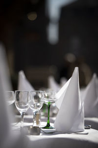 Glass of wine on table in restaurant