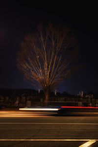 Light trails on road at night