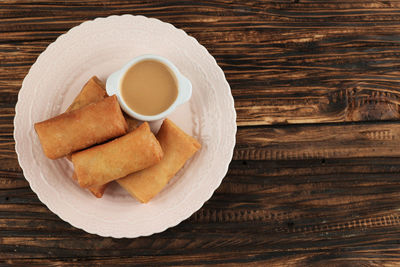 High angle view of breakfast on table