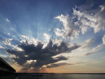 Low angle view of sea against sky during sunset