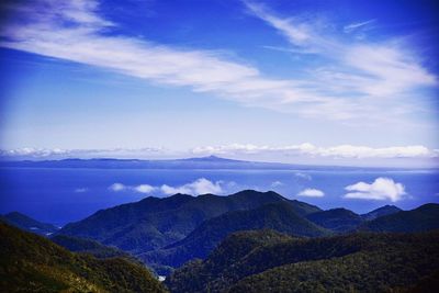 Scenic view of mountains against cloudy sky