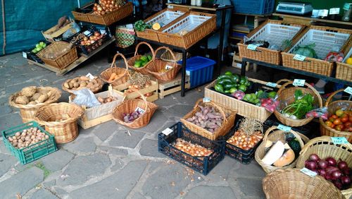 High angle view of vegetables in whicker basket