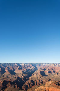 Scenic view of dramatic landscape against clear blue sky