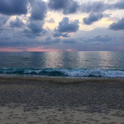 Scenic view of sea against cloudy sky