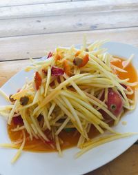 High angle view of food served in plate