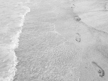 High angle view of footprints on beach