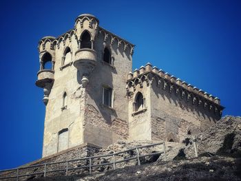 Low angle view of old building against clear sky