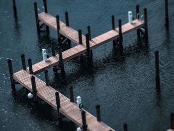 High angle view of jetty on water