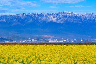 Scenic view of field against cloudy sky