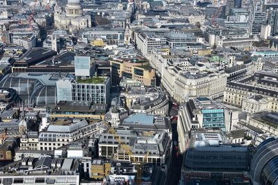 High angle view of city buildings