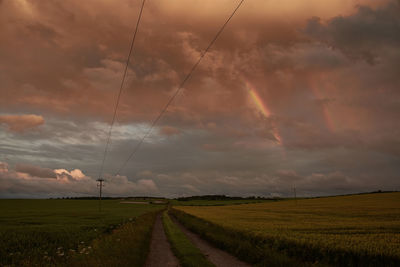 Scenic view of field against sky during sunset