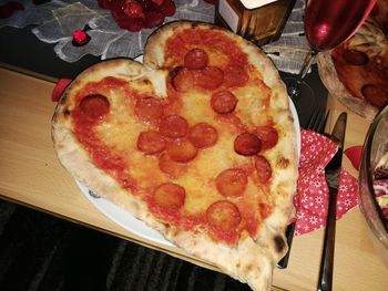 Close-up of pizza on table