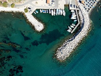 High angle view of boats in sea