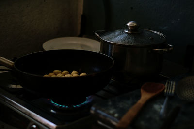 High angle view of coffee beans in kitchen