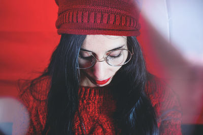 Portrait of woman in red hat