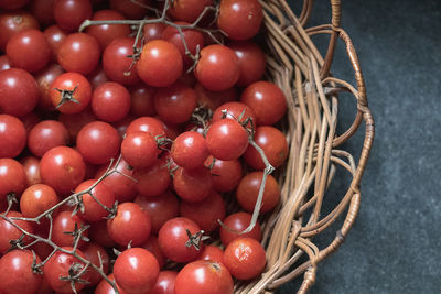 High angle view of strawberries in basket