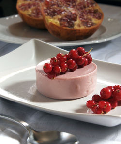 Close-up of strawberries in plate on table