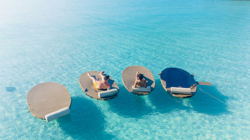 High angle view of boat in sea