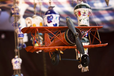Close-up of toy hanging at market stall