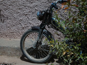 High angle view of bicycle parked on road