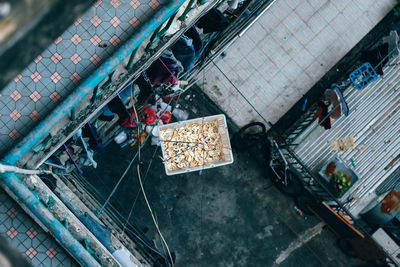 High angle view of people at market