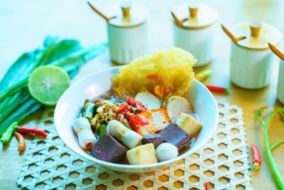 Close-up of food on table