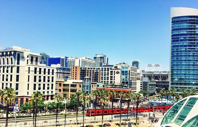 Modern buildings against clear sky