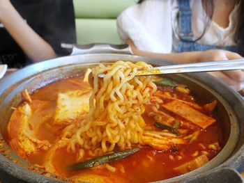 Close-up of noodles served in plate