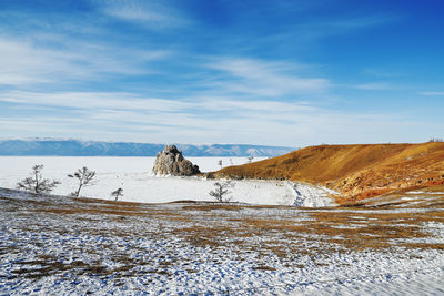 Scenic view of snowcapped mountains against sky