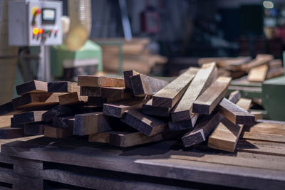 Close-up of stack of table