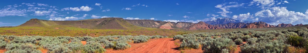 Panoramic view of land and mountains against sky