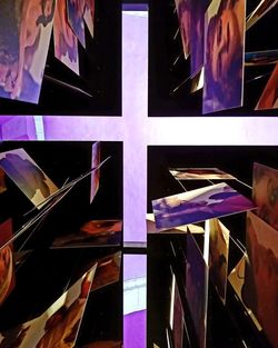 Digital composite image of multi colored glass in store