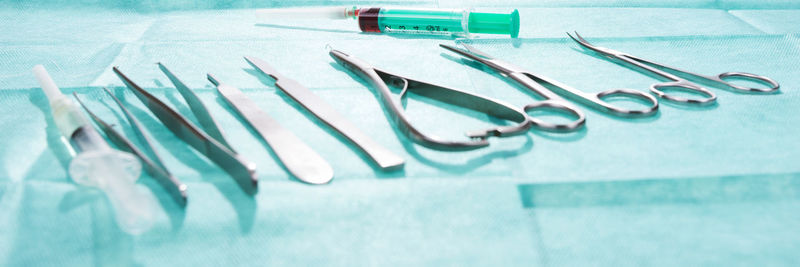 High angle view of objects on table