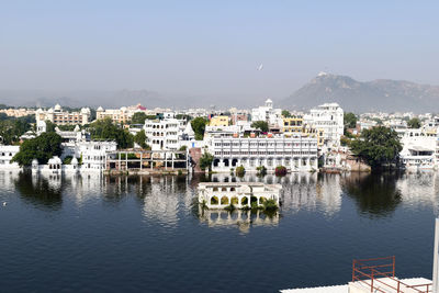 Reflection of buildings in lake