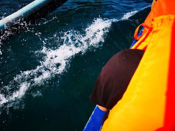 High angle view of man in sea