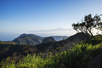 Scenic view of landscape and mountains against sky