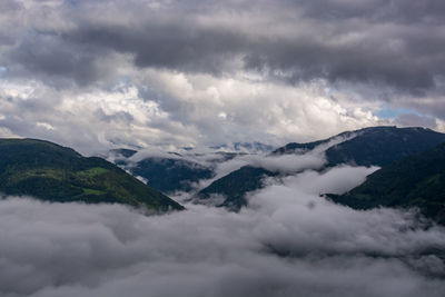 Scenic view of mountains against cloudy sky