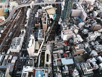 High angle view of buildings in city