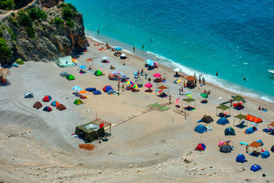 High angle view of people on beach