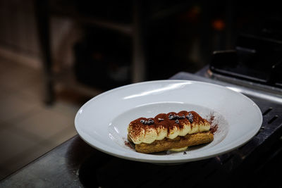 Close-up of dessert in plate on table