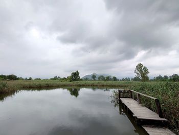 Scenic view of lake against sky