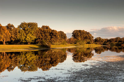 Scenic view of lake against sky during autumn