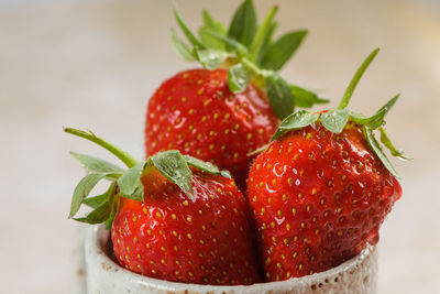 Close-up of strawberries on table