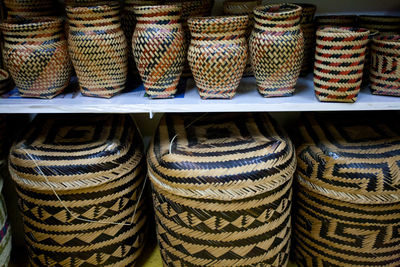 Close-up of baskets for sale at market 