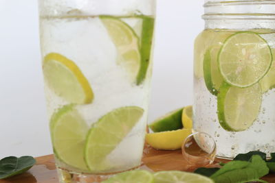 Close-up of drink served on glass