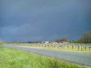 Scenic view of grassy field against cloudy sky