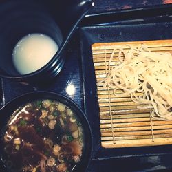 High angle view of soup in bowl