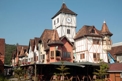 High angle view of clock tower against sky