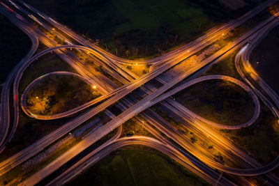High angle view of light trails on highway