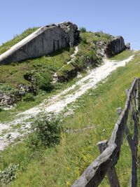 Scenic view of cliff against clear sky